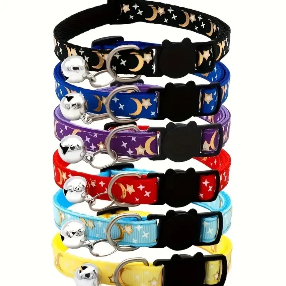 NEW! Adjustable Break Away Cat & Small Dog Moon and Stars Collars with B…